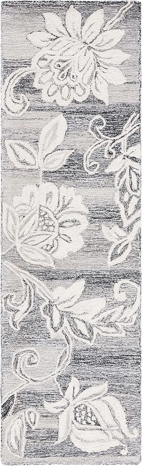 SAFAVIEH Jardin Collection Runner Rug - 2'3" x 8', Black & Ivory, Handmade Floral Wool Blend, Ideal for High Traffic Areas in Living Room, Bedroom (JAR731Z)
