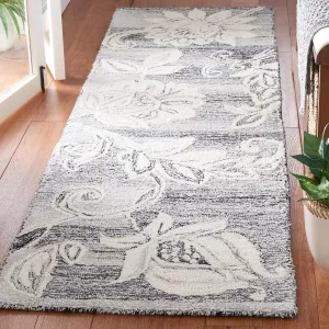 SAFAVIEH Jardin Collection Runner Rug - 2'3" x 8', Black & Ivory, Handmade Floral Wool Blend, Ideal for High Traffic Areas in Living Room, Bedroom (JAR731Z)