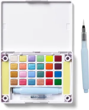 SAKURA Koi Pocket Field Sketch Kit Creative Art Colors - Watercolor Sets for Painting On the Go - 24 Unique Colors - 1 Water Brush - 2 Sponges - 1 Mixing Palette