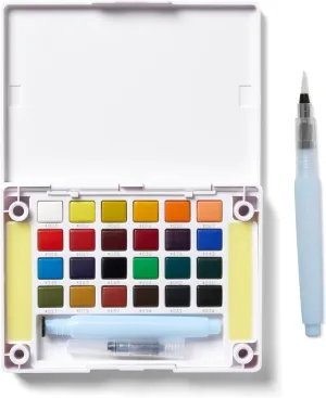 Sakura Koi Pocket Field Sketch Kit - Watercolor Sets for Painting On the Go - 24 Colors - 1 Water Brush - 1 Sponge - 1 Mixing Palette