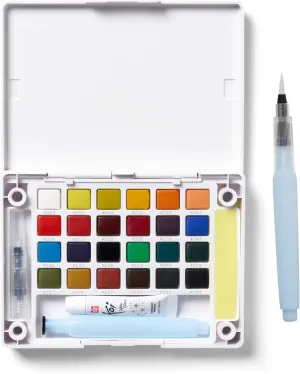 SAKURA Koi Pocket Field Sketch Kit - Watercolor Sets for Painting On the Go - 24 Colors   Iridescent Medium 5 mL Tube - 1 Water Brush - 1 Sponge - 1 Palette