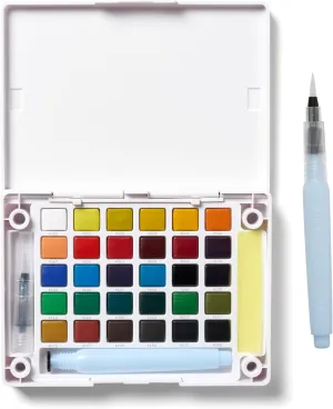 SAKURA Koi Pocket Field Sketch Kit - Watercolor Sets for Painting On the Go - 30 Colors - 1 Water Brush - 1 Sponge - 1 Mixing Palette