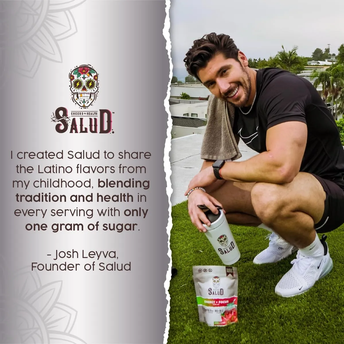 Salud 2-in-1 Energy Drink Powder   Focus, Peach Lemonade, Organic Caffeine, B6   B12, Theanine, Clean Energy Drink Packets, Agua Fresca Mix, Non-GMO, Gluten Free, Vegan, 1g of Sugar, (15 Servings)