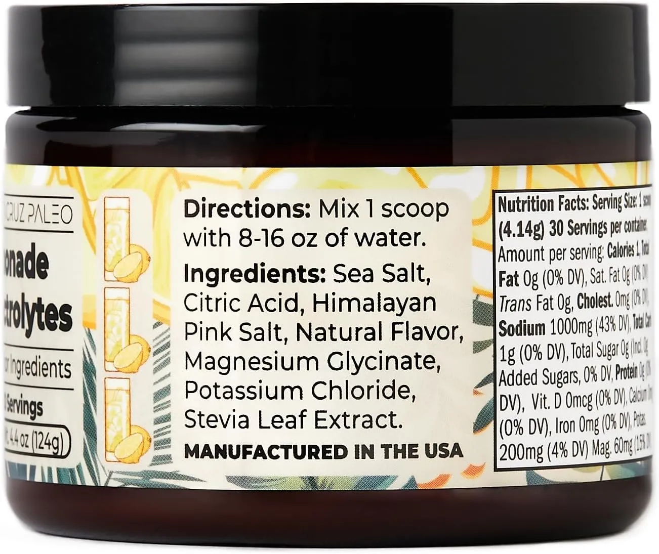 Santa Cruz Paleo Electrolyte Powder, Lemonade Flavor, Sugar Free Hydration Drink Mix with Himalayan Pink Salt, Sea Salt, Magnesium Glycinate, Potassium Chloride, Sweetened with Stevia, 30 Servings
