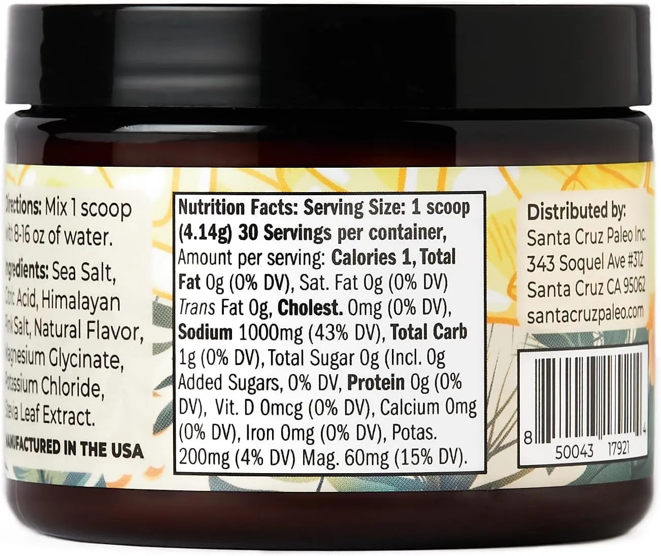 Santa Cruz Paleo Electrolyte Powder, Lemonade Flavor, Sugar Free Hydration Drink Mix with Himalayan Pink Salt, Sea Salt, Magnesium Glycinate, Potassium Chloride, Sweetened with Stevia, 30 Servings