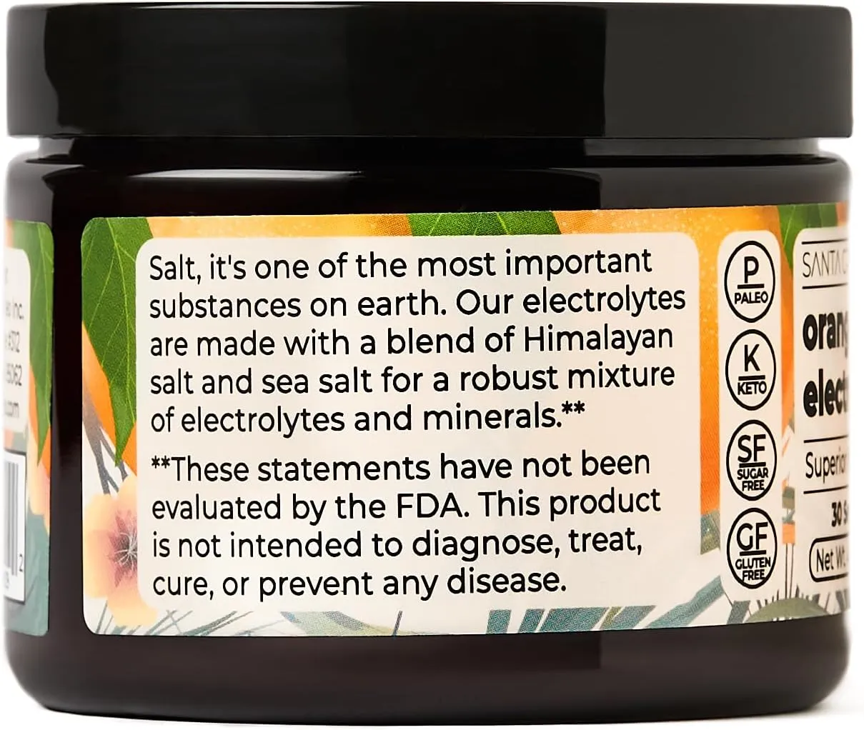 Santa Cruz Paleo Electrolyte Powder, Orange Flavor, Sugar Free Hydration Drink Mix with Himalayan Pink Salt, Sea Salt, Magnesium Glycinate, Potassium Chloride, Sweetened with Stevia, 30 Servings