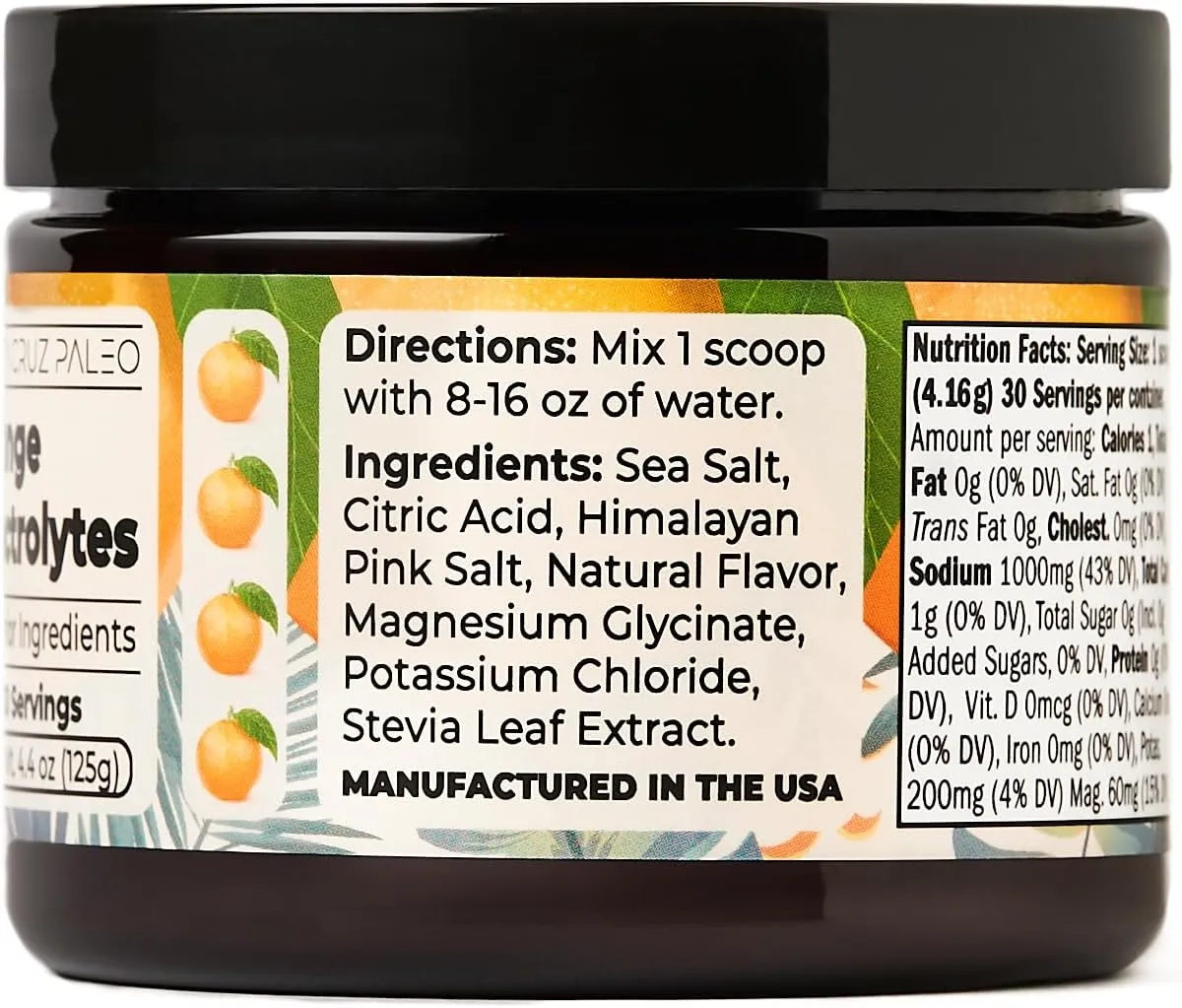 Santa Cruz Paleo Electrolyte Powder, Orange Flavor, Sugar Free Hydration Drink Mix with Himalayan Pink Salt, Sea Salt, Magnesium Glycinate, Potassium Chloride, Sweetened with Stevia, 30 Servings