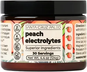 Santa Cruz Paleo Electrolyte Powder, Peach Flavor, Sugar Free Hydration Drink Mix with Himalayan Pink Salt, Sea Salt, Magnesium Glycinate, Potassium Chloride, Sweetened with Stevia, 30 Servings