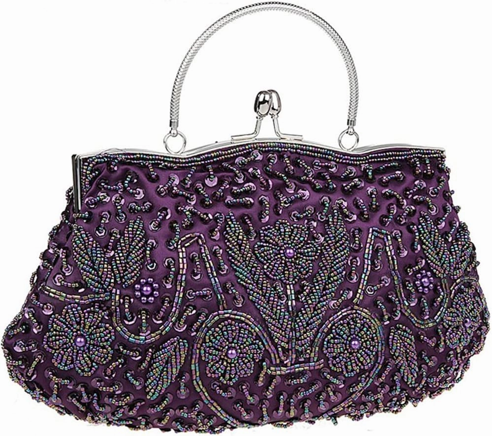 Satin Purse Evening Handbags Wedding Bag Beaded Sequins Clutch for Party