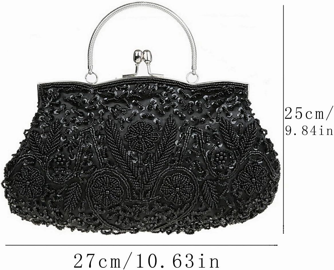 Satin Purse Evening Handbags Wedding Bag Beaded Sequins Clutch for Party