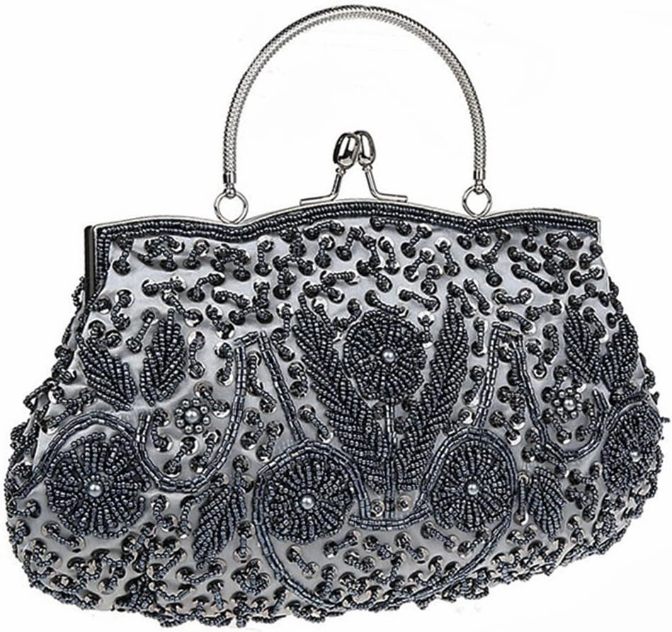 Satin Purse Evening Handbags Wedding Bag Beaded Sequins Clutch for Party