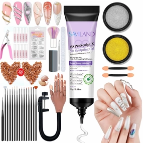 Saviland 3D Gel Nail Kit: Practice Hand for Acrylic Nails Kit with Professional 3D Gel Nail Art Set for Sculpting, Decoration, and Manicure