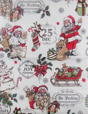 Seasons Greetings Santa's Merry Christmas Collage Vinyl Flannel Back Tablecloth (52" x 52" Square)