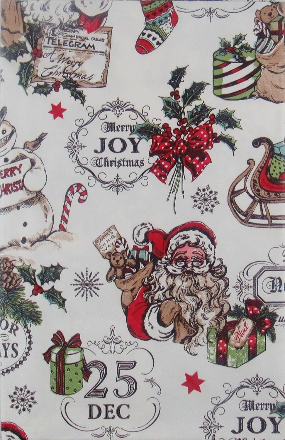 Seasons Greetings Santa's Merry Christmas Collage Vinyl Flannel Back Tablecloth (52" x 52" Square)