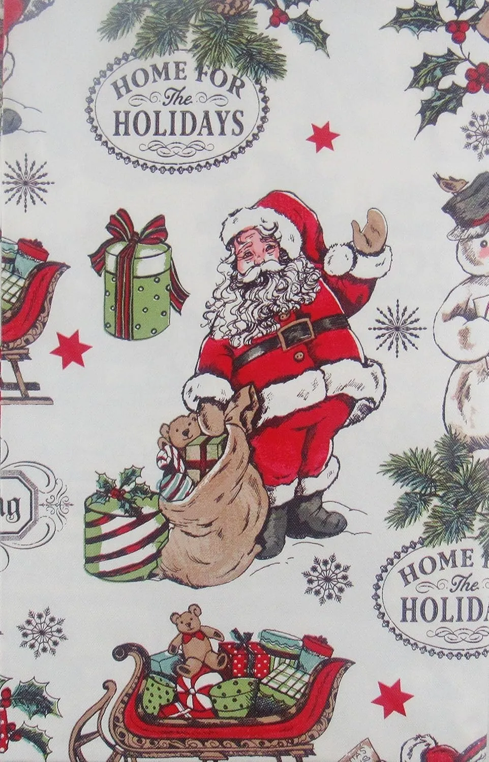Seasons Greetings Santa's Merry Christmas Collage Vinyl Flannel Back Tablecloth (52" x 52" Square)