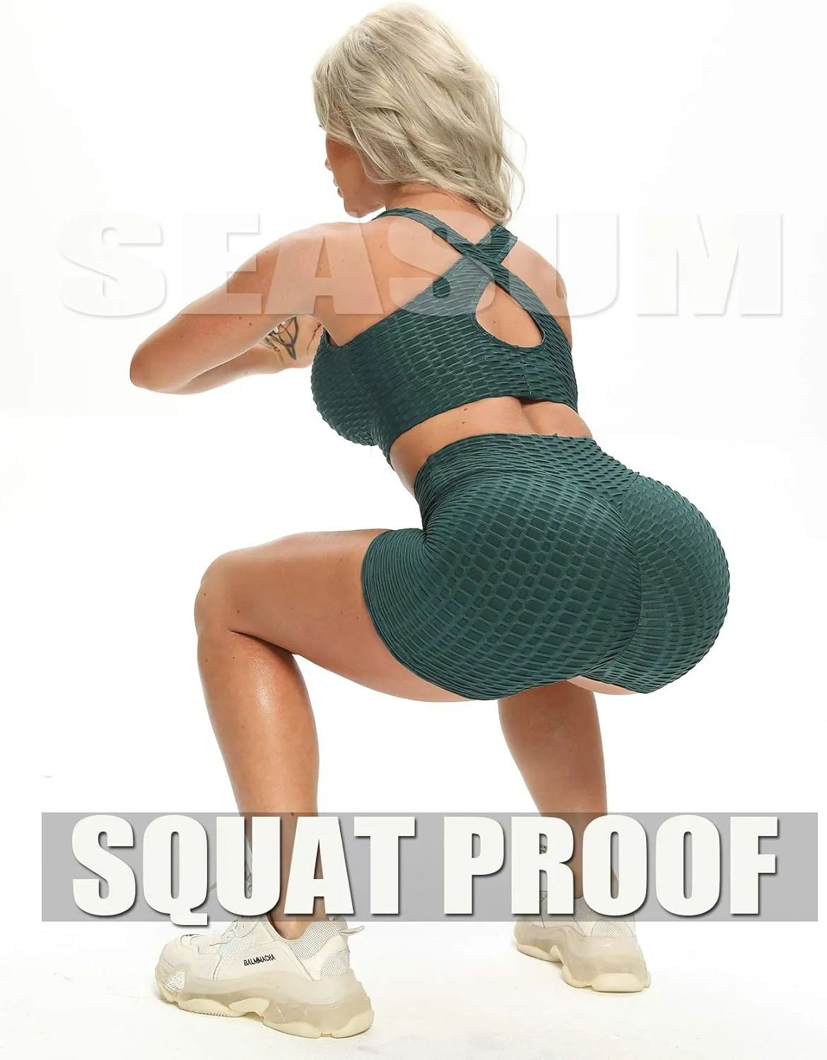 SEASUM Women Workout Shorts Brazilian Textured Booty Leggings Shorts Anti-Cellulite Scrunch Butt Lift