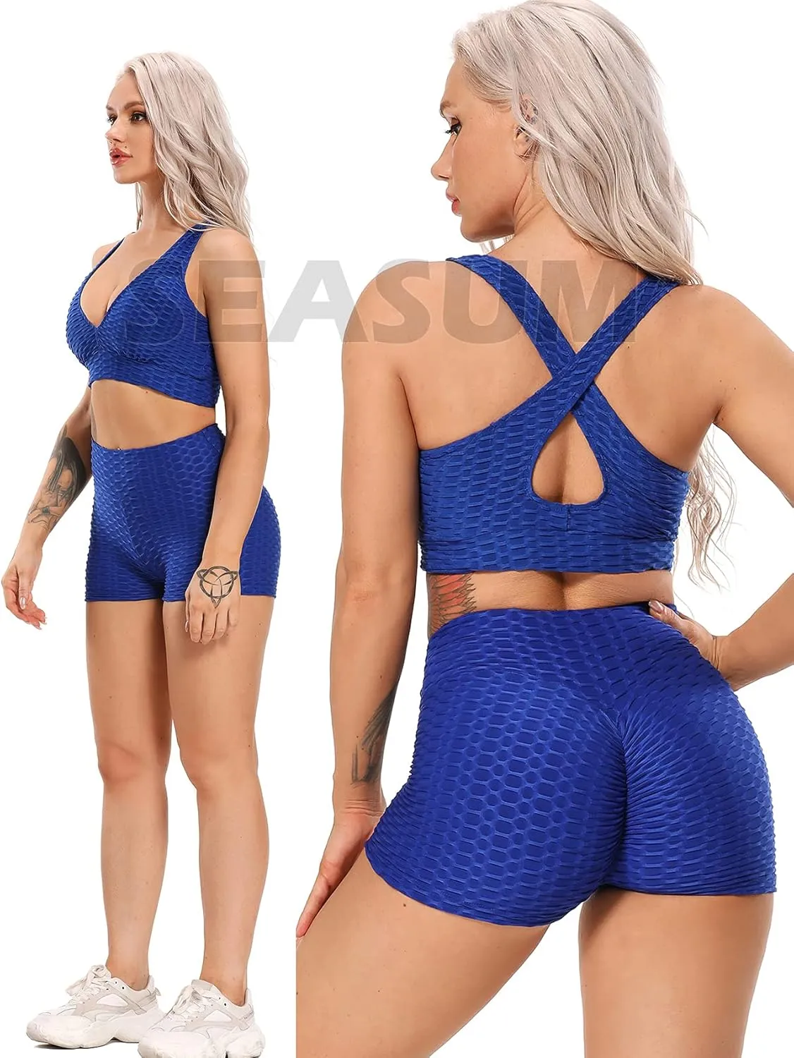 SEASUM Women Workout Shorts Brazilian Textured Booty Leggings Shorts Anti-Cellulite Scrunch Butt Lift