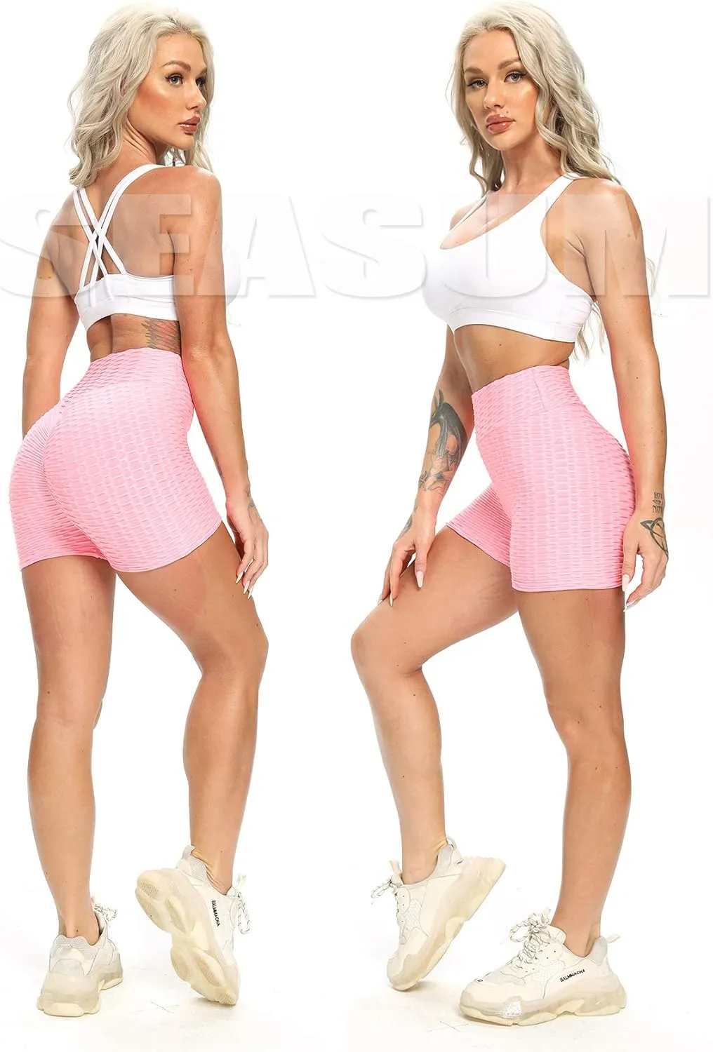 SEASUM Women Workout Shorts Brazilian Textured Booty Leggings Shorts Anti-Cellulite Scrunch Butt Lift