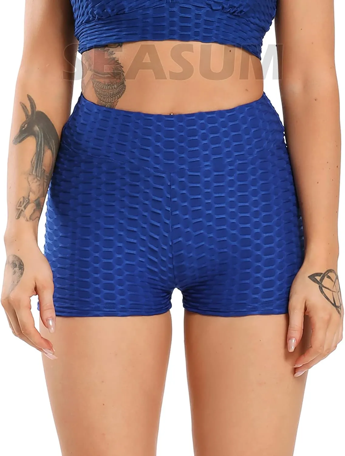 SEASUM Women Workout Shorts Brazilian Textured Booty Leggings Shorts Anti-Cellulite Scrunch Butt Lift