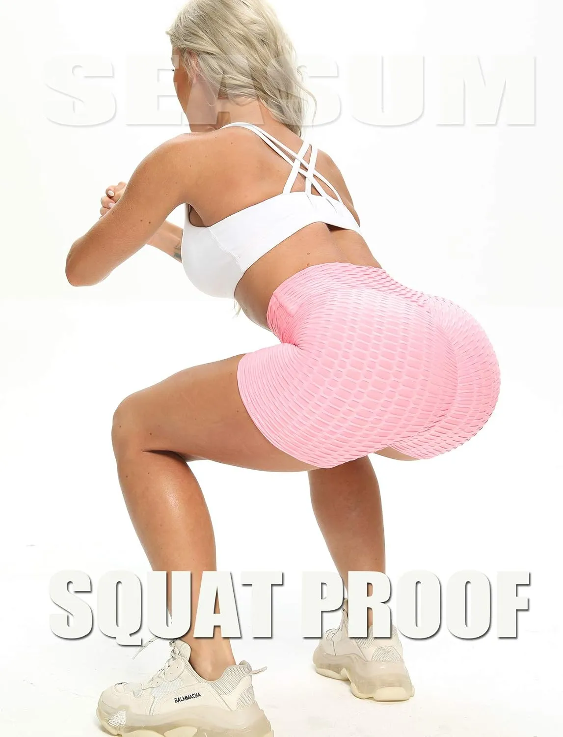 SEASUM Women Workout Shorts Brazilian Textured Booty Leggings Shorts Anti-Cellulite Scrunch Butt Lift