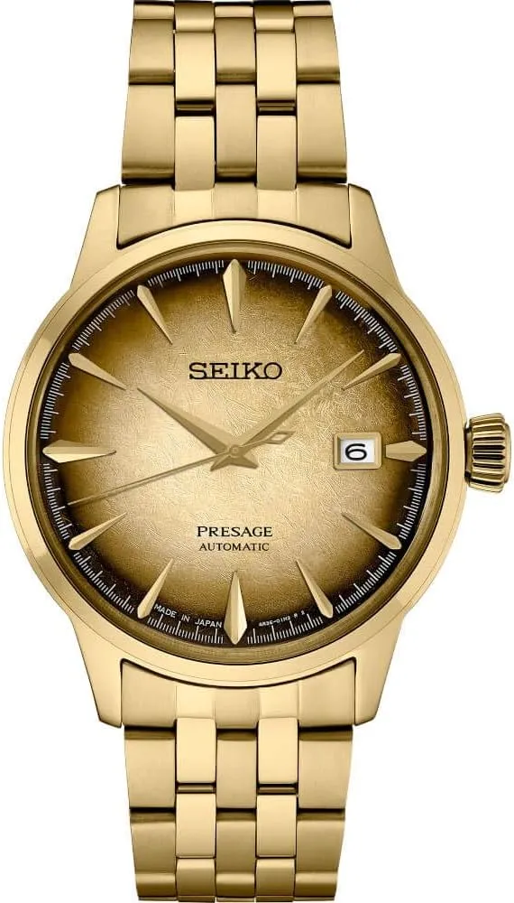 SEIKO SRPK48 Automatic Watch for Men - Presage Collection - Gold Patterned Dial - Stainless Steel, Gold-Finish - Water-Resistant 50M