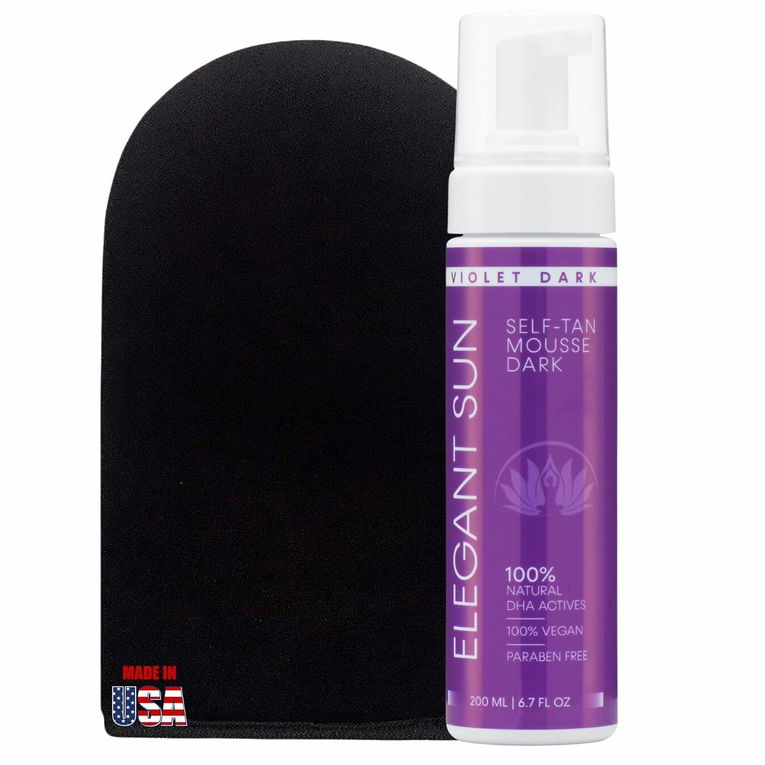 Self Tanner Mousse with Mitt, Violet Dark, Fake Tan Sunless Foam, Flawless Purple Sunless Tanner, Vegan Sunless Tanning Foam, Color Correcting, Paraben free by Elegant Sun