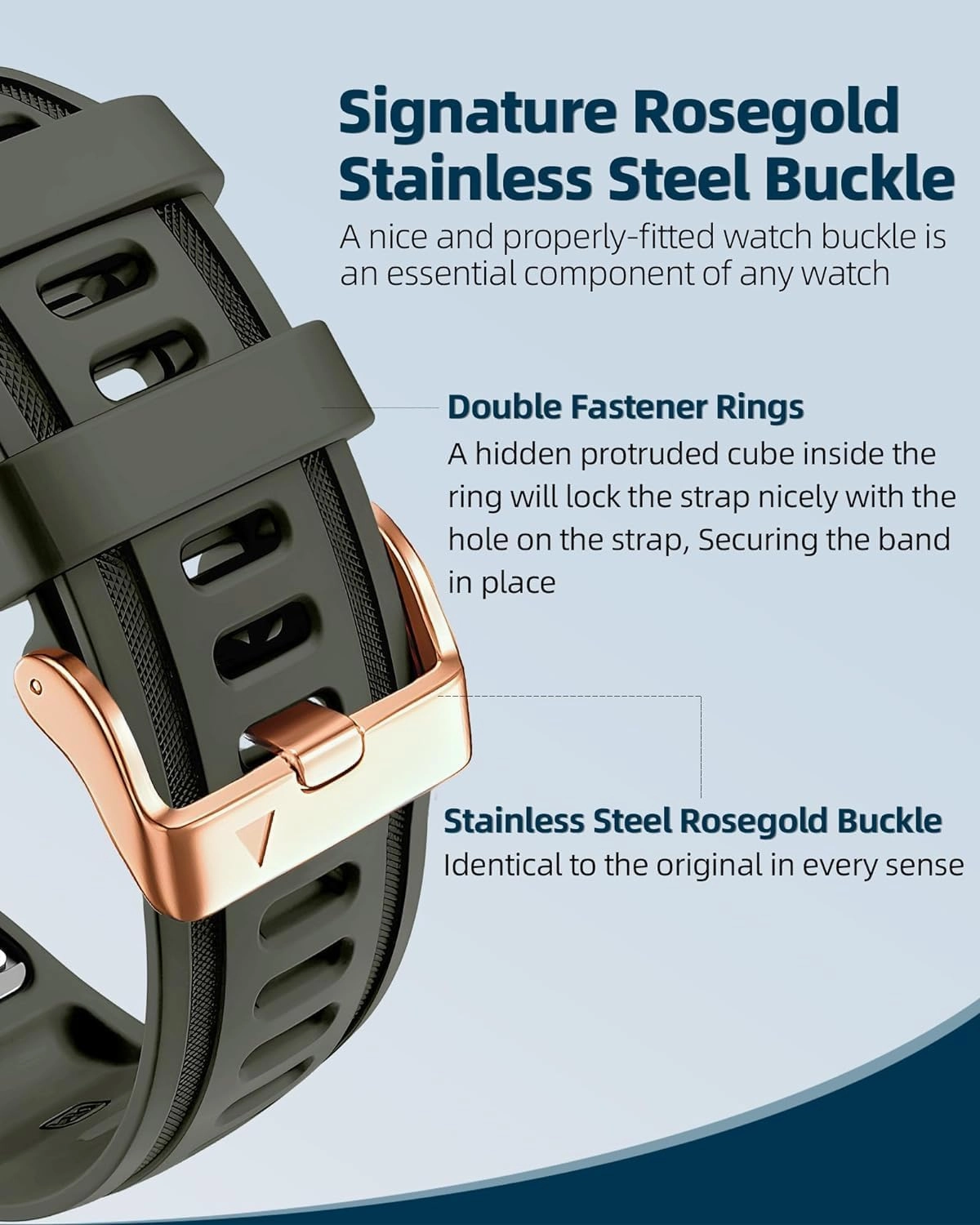 SERDAS 20mm Watch Band Replacement for Garmin fenix 5S/5S Plus/6S/7S/Instinct 2S/D2, Quick Fit Soft Silicone Strap with Rose Gold Buckle Breathable Waterproof Wristband Accessory