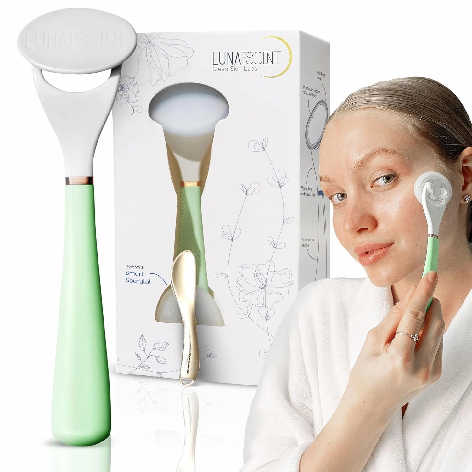Serum Applicator for Face Meadow Green Reusable Skincare Applicator Serums, Oils, Medicated Ointments, Sunscreen, Makeup, Face Cream Applicator, Cooling & Warming Face Massager Tool by LUNAESCENT