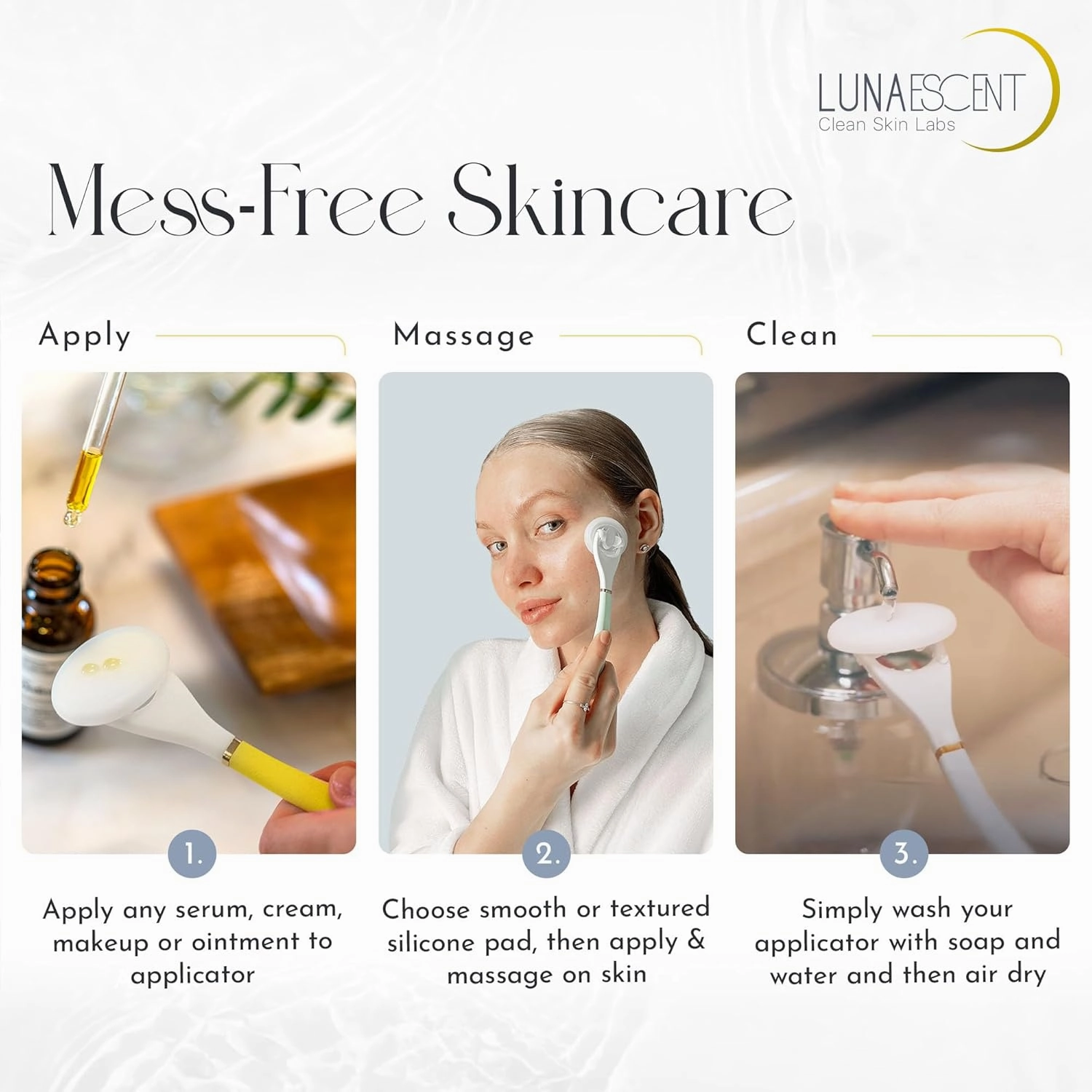 Serum Applicator for Face Meadow Green Reusable Skincare Applicator Serums, Oils, Medicated Ointments, Sunscreen, Makeup, Face Cream Applicator, Cooling & Warming Face Massager Tool by LUNAESCENT