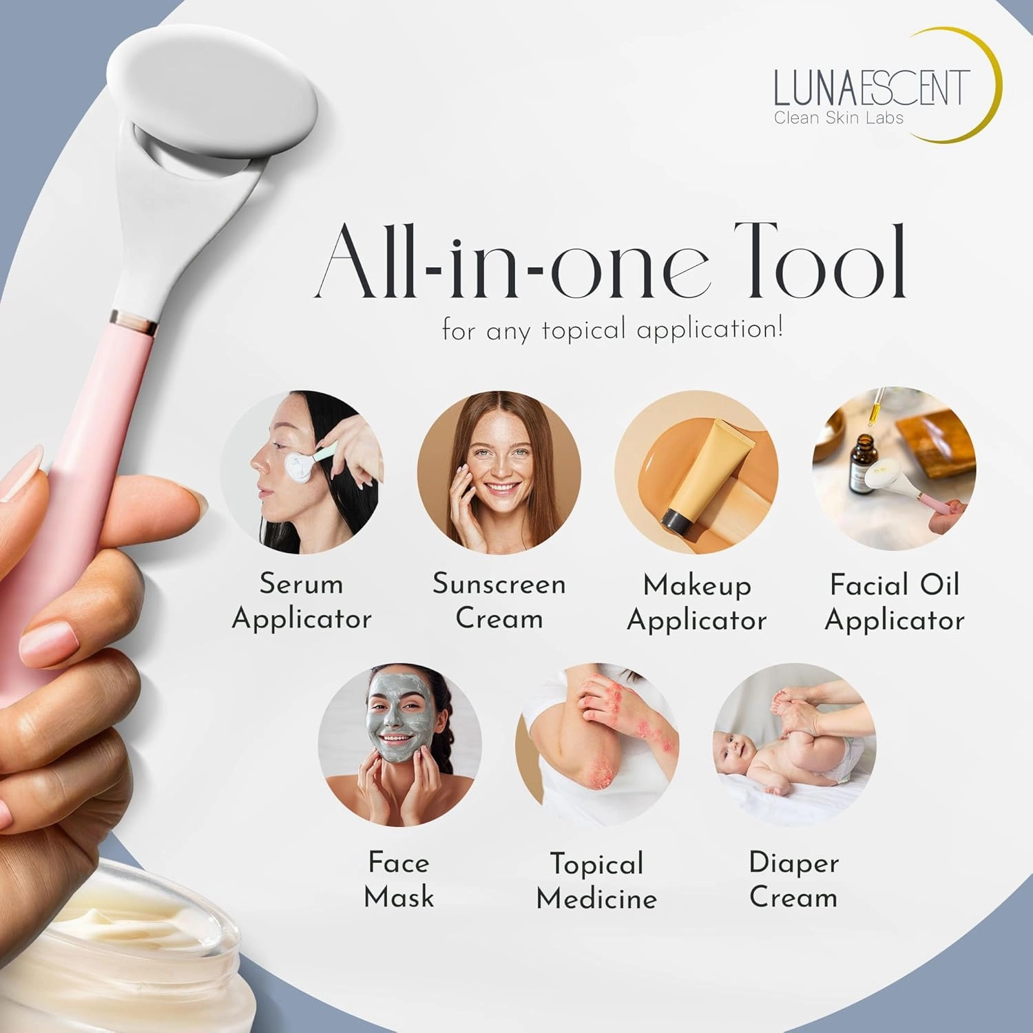Serum Applicator for Face Meadow Green Reusable Skincare Applicator Serums, Oils, Medicated Ointments, Sunscreen, Makeup, Face Cream Applicator, Cooling & Warming Face Massager Tool by LUNAESCENT
