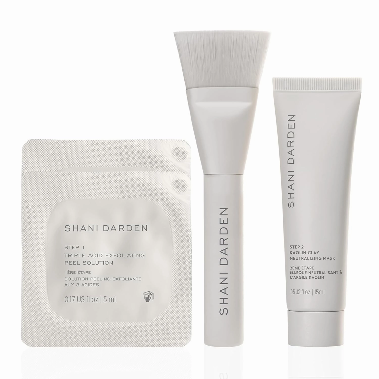 SHANI DARDEN SKIN CARE Triple Acid Peel, 2-Step Exfoliating Face Peel with Mandelic, Lactic & Glycolic Acids, Kaolin Clay Neutralizing Mask & Brush, Helps Improve Dark Spots & Skin Texture, 0.5 fl oz