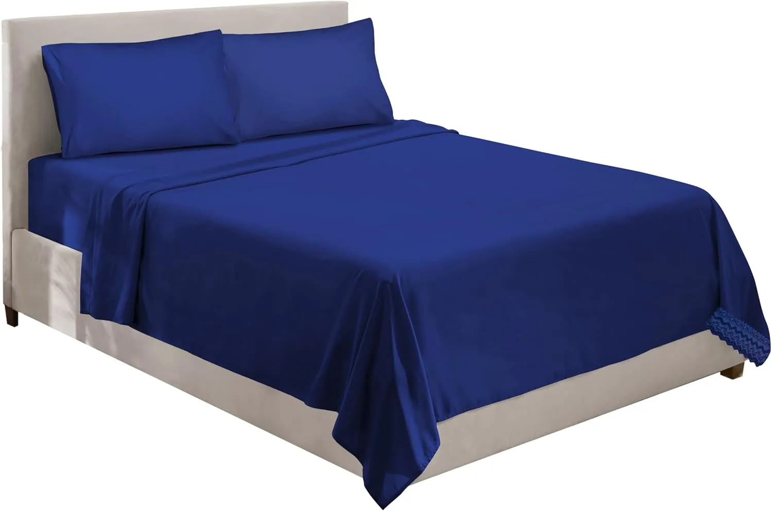 Sheet Set for Full Size Bed, Luxury Hotel Sheet Sets, Breathable & Cooling Sheets for Hot Sleepers, 4 Piece Cotton Sheet Set, Wrinkle Free, Cotton Rich, Navy Blue