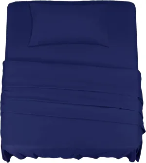 Sheet Set for Full Size Bed, Luxury Hotel Sheet Sets, Breathable & Cooling Sheets for Hot Sleepers, 4 Piece Cotton Sheet Set, Wrinkle Free, Cotton Rich, Navy Blue