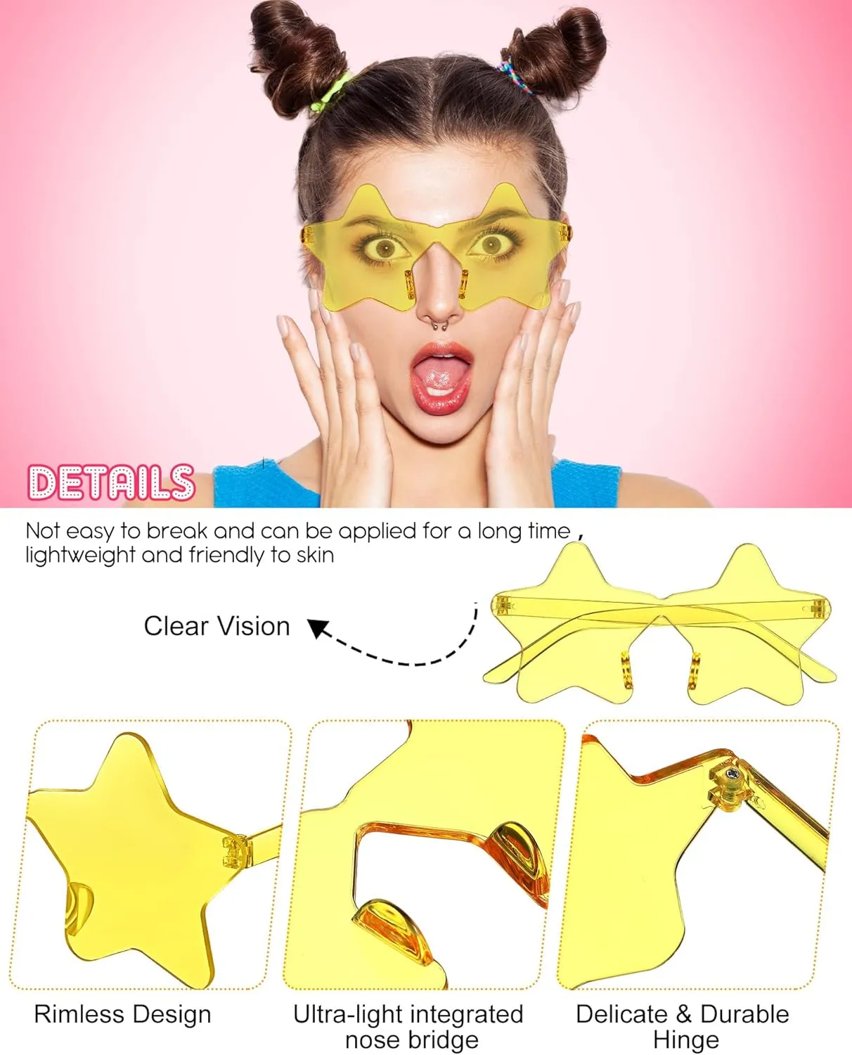 Sherr 48 Pairs Rimless Sunglasses Neon Party Supplies Colorful Glasses Plastic Sunglasses for Women Men Party Favor