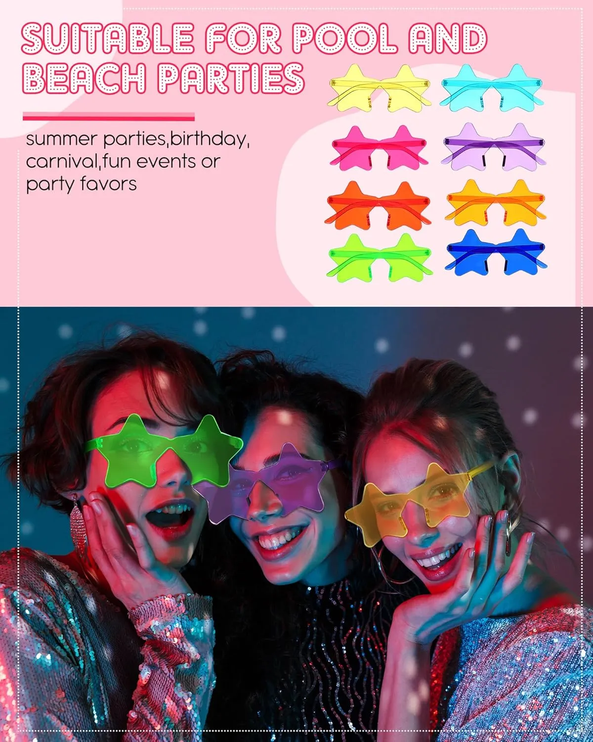 Sherr 48 Pairs Rimless Sunglasses Neon Party Supplies Colorful Glasses Plastic Sunglasses for Women Men Party Favor