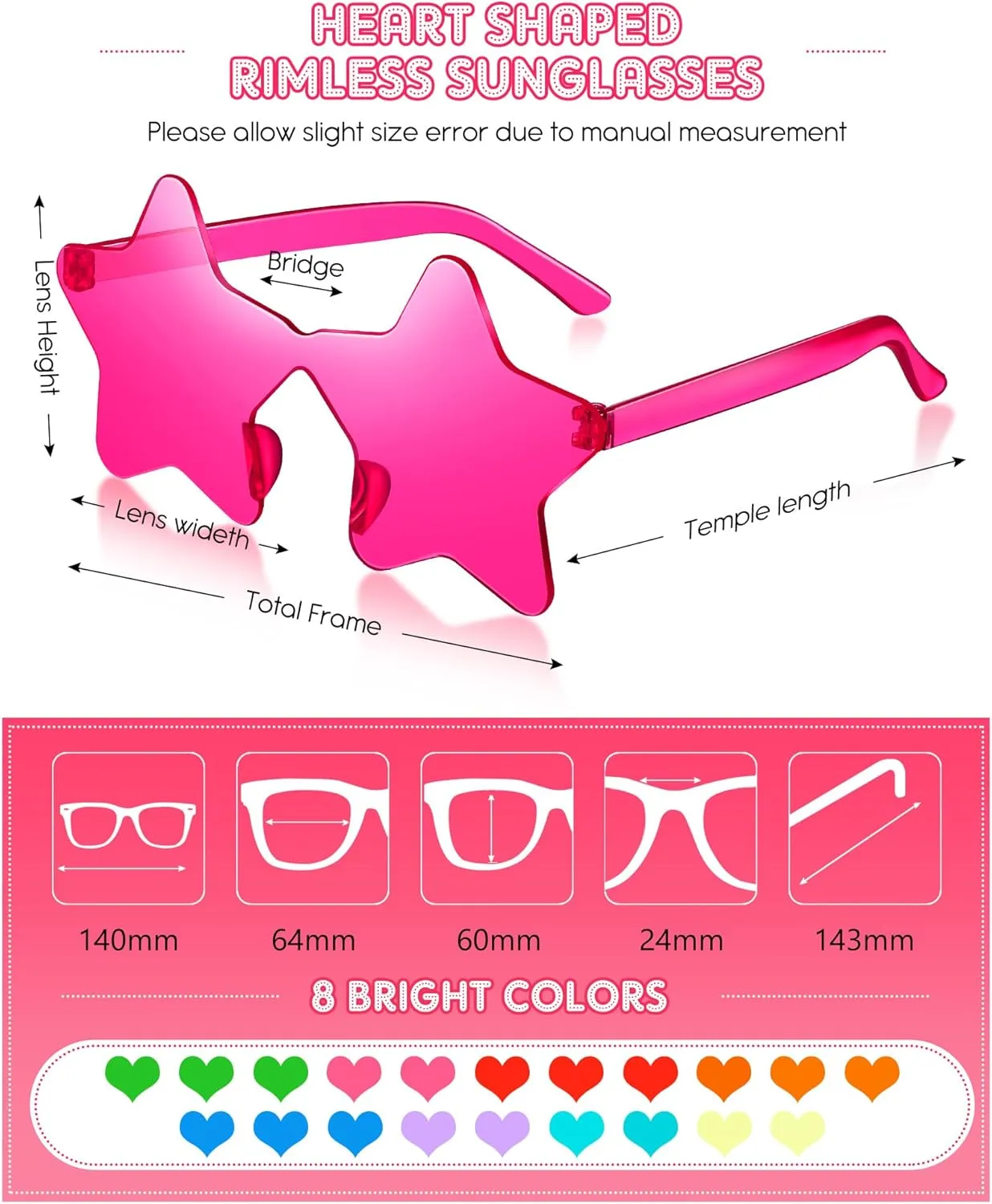 Sherr 48 Pairs Rimless Sunglasses Neon Party Supplies Colorful Glasses Plastic Sunglasses for Women Men Party Favor