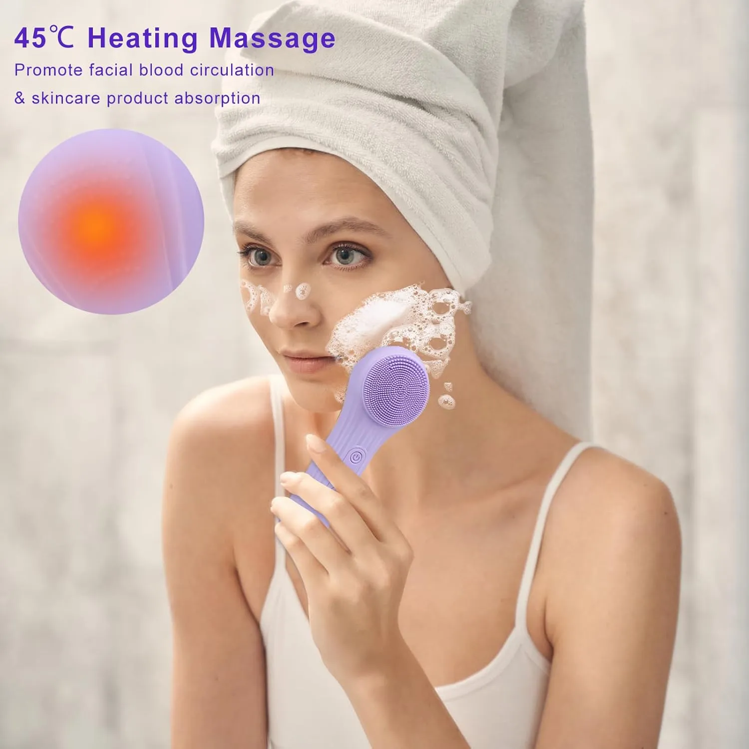 Silicone Face Scrubber Exfoliator, Silicone Face Wash Brush for Men & Women, Ipx7 Waterproof Rechargeable Facial Cleaner for Deep Cleansing, Exfoliating, Massage Face Scrubber (Purple)