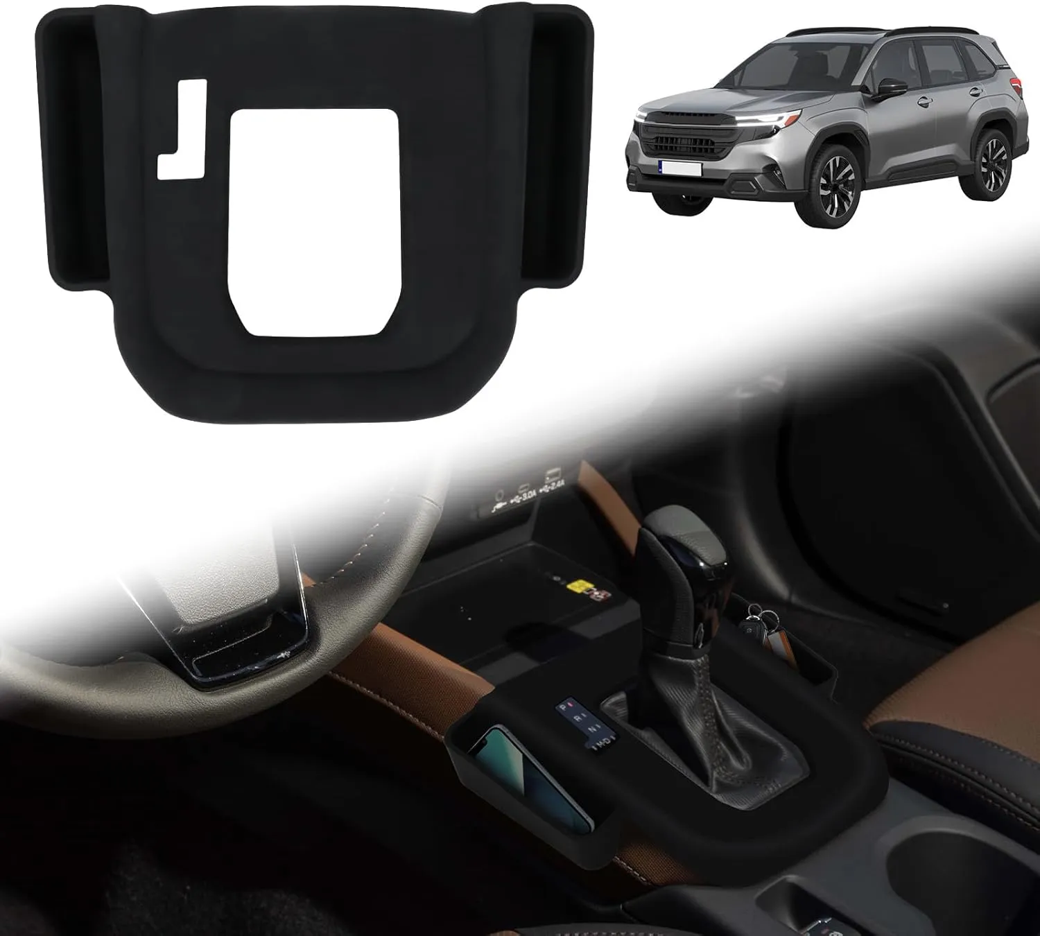 Silicone Gear Shift Cover for 2025 2026 Subaru Forester, Shifter Panel Cover with 2 Slots, Anti-Slip Scratch-Resistant, Interior Cover Trim Subaru Forester Accessories (Black)