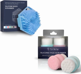 Silicone Body Scrubber (Blue) & 2-Pack Face Scrubber (Pink & Blue) - Exfoliating Body Brush for Shower & Skin Cleanser - Gentle Double-Sided Facial Cleansing Brushes - Complete Skincare Set