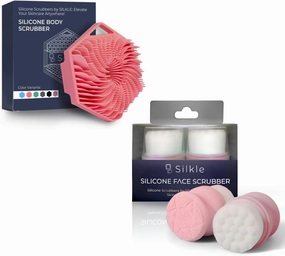 Silicone Body Scrubber (Pink) & 2-Pack Face Scrubber (Pink) - Exfoliating Body Brush for Shower & Skin Cleanser - Gentle Double-Sided Facial Cleansing Brushes - Complete Skincare Set