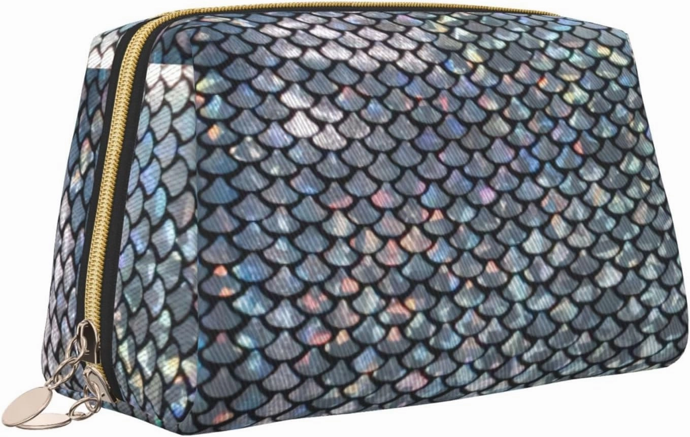 Silver Fish Scale Toiletry Pouch, Travel-Friendly Makeup Organizer For Makeup Brushes, Lipsticks