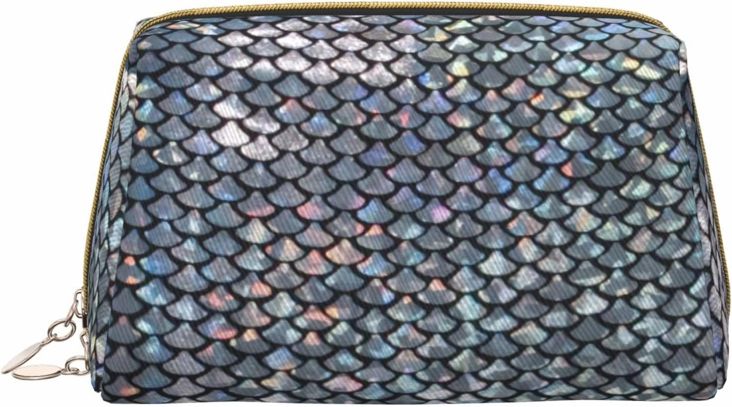 Silver Fish Scale Toiletry Pouch, Travel-Friendly Makeup Organizer For Makeup Brushes, Lipsticks