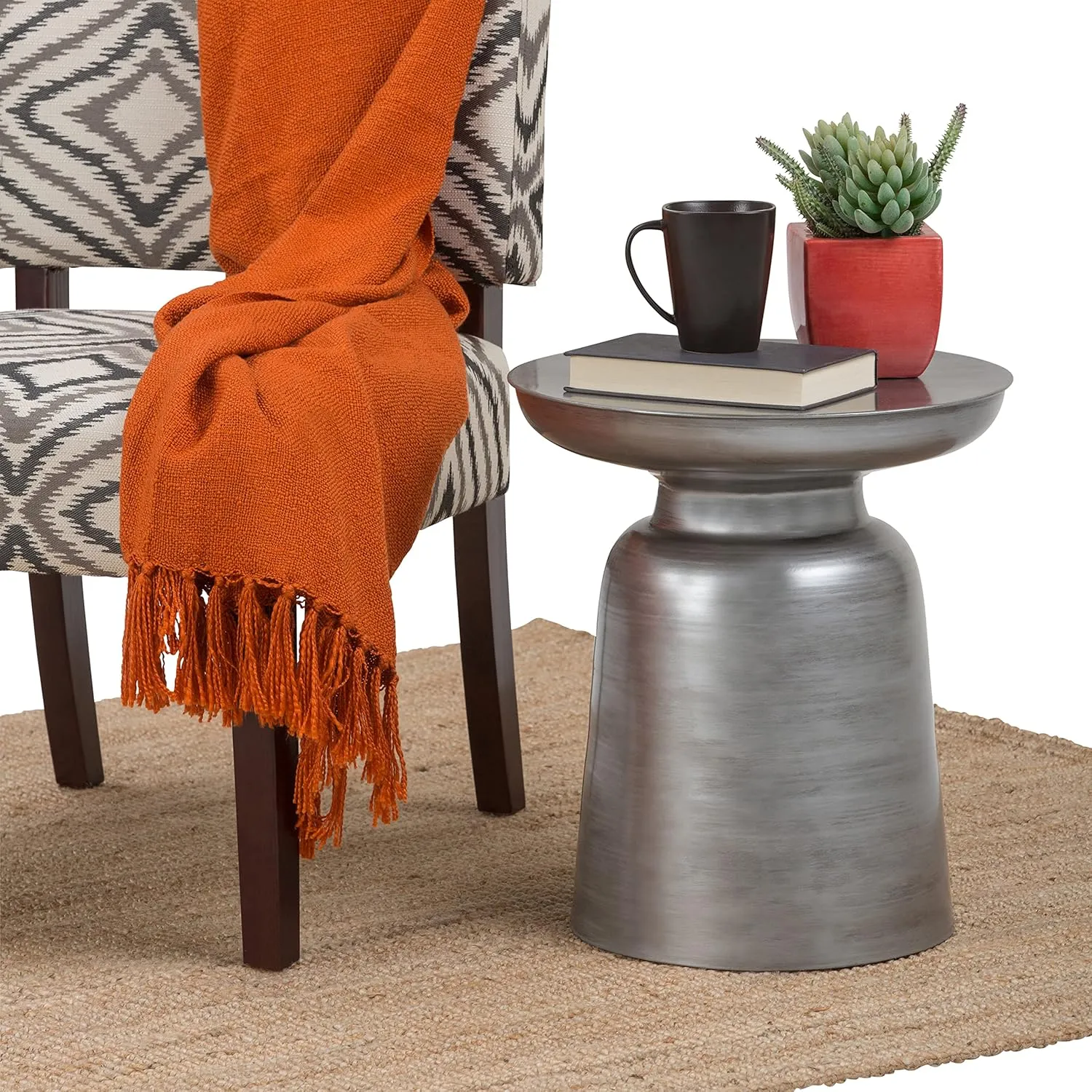 SIMPLIHOME Toby Modern Industrial 17 Inch Wide Metal Accent Side Table in Silver, Fully Assembled, For the Living Room and Bedroom