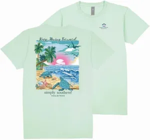 Simply Southern Keep Moving Forward - Turtles - Palm Trees - Beach - Adult T-Shirt
