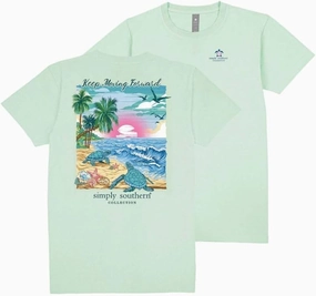 Simply Southern Keep Moving Forward - Turtles - Palm Trees - Beach - Youth T-Shirt