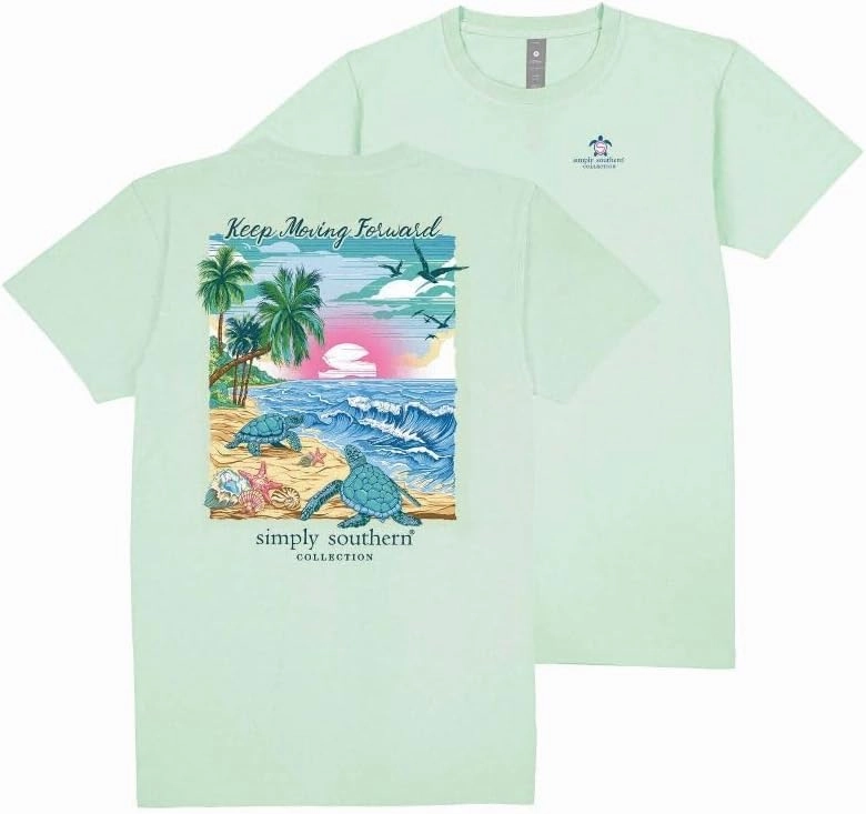 Simply Southern Keep Moving Forward - Turtles - Palm Trees - Beach - Youth T-Shirt