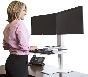 Sit2Stand Standing Desk Converter – Dual Monitor Mount - Silver/White
