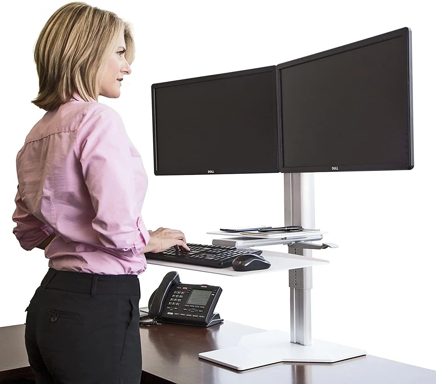 Sit2Stand Standing Desk Converter – Dual Monitor Mount - Silver/White
