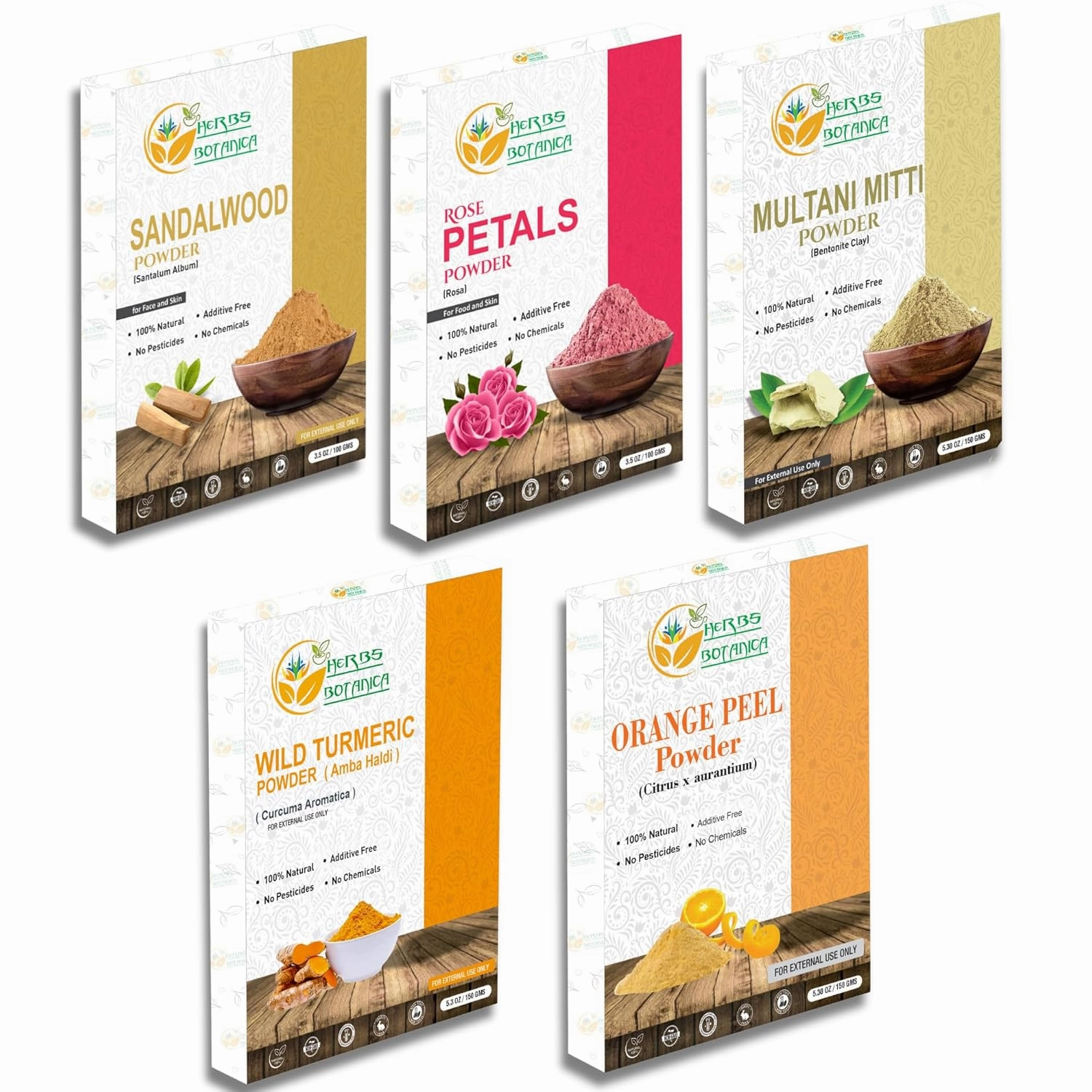 Skin Care Sampler Sandalwood, Rose Petal, Multani Mitti, Wild Turmeric & Orange Peel Powder for Face Mask & DIY Beauty Total 700g / 1.54 LB Natural Skin Care Kit
