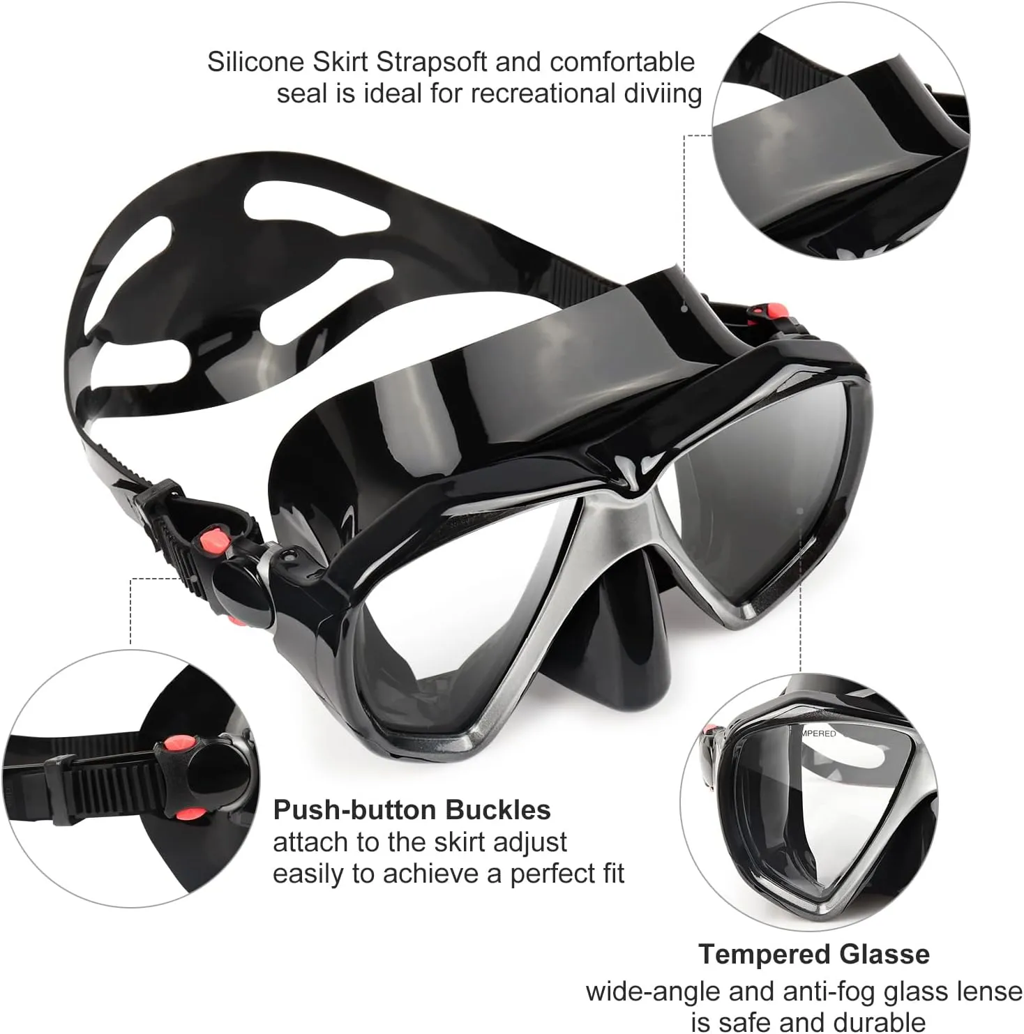 Snorkel Diving Mask Panoramic HD Swim Mask, Anti-Fog Scuba Diving Goggles,Tempered Glass Dive Mask Adult Youth Swim Goggles with Nose Cover for Diving, Snorkeling, Swimming